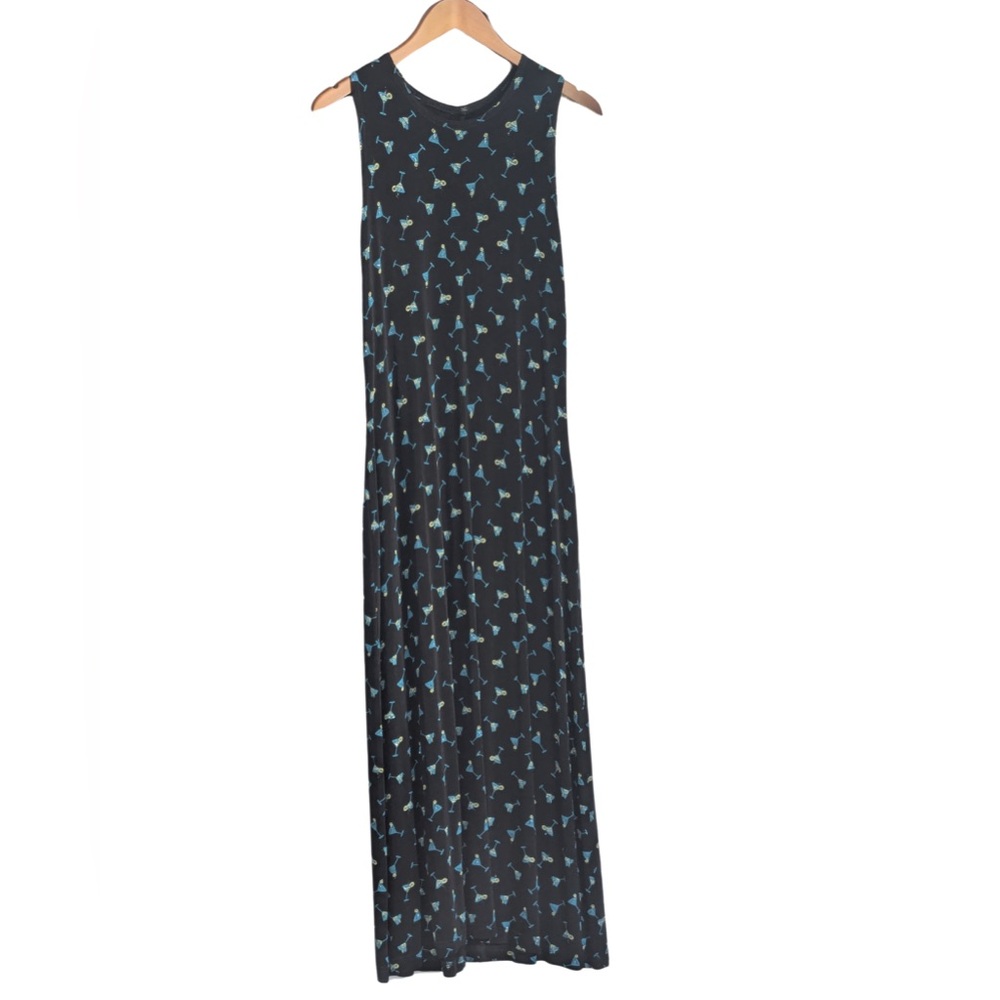 Vintage Black and Blue Sleeveless Maxi Dress